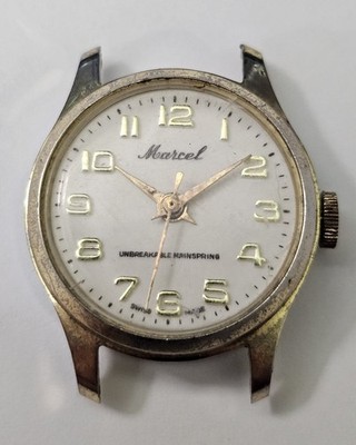 RUNS! 1970's Marcel Unbreakable Mainspring Swiss Made Unisex Wristwatch READ!