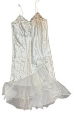 Vtg 1995 Oscar De La Renta Satin Strappy Evening Gown Floral Embroidery Sz L