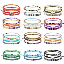 36 Pcs Boho Surfer Bracelet Anklet Adjustable Beaded Anklets Handmade Braided...