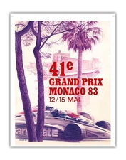 41st Monaco Grand Prix 1983 - Vintage Race Car Poster by Pierre Lecomte c.1983