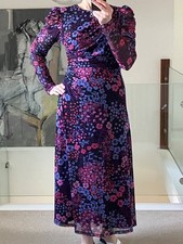 Fabienne Chapot Purple Mix Floral Bella Midi Dress Romantic Dark Academia Size M