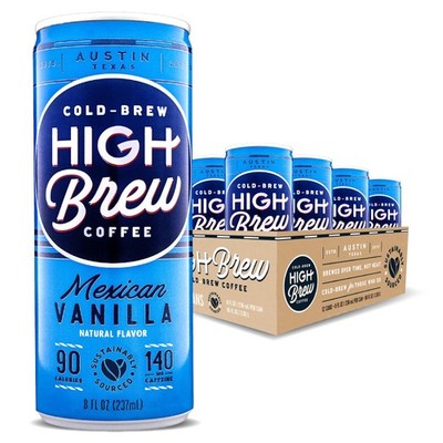 High Brew Coffee, Cold Brew, Mexican Vanilla, 8 Fl Oz (Pack of 12)