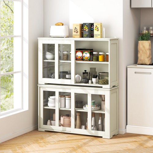 Storage Cabinet Sideboard Buffet Cupboard Glass Sliding Door Pantry Kitchen New - Picture 4 of 10