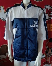 Vintage Adidas Mesh Bule Satin Full Zip Jacket Embroidered Logo Pockets Size Lar