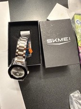 SKMEI 2176 Quartz Watch Silver Stainless Steel Band Crystal Accent Dial NIB