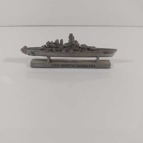 Vintage Commemorative Pewter Model of The USS North Carolina Battleship