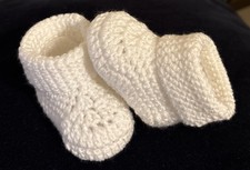 Handmade White Crochet Baby Booties 0-3 months Baby Shower or 18  Doll