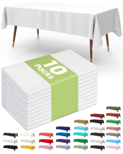 Plastic Table Cloth Disposable 10 Pack, 54 x 108 Inch Table Cloths for Partie...