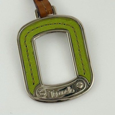 Tignanello Green Leather Metal Frame Keychain Key Ring Purse Decor