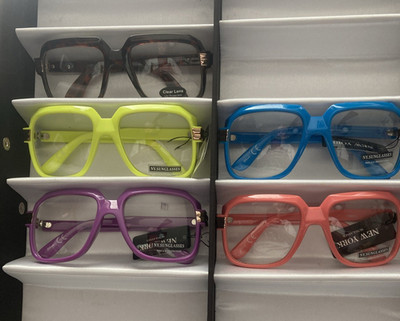 Clear Lens Large Square Plastic Designer Copy-Tortoise Yellow Purple Blue Peach