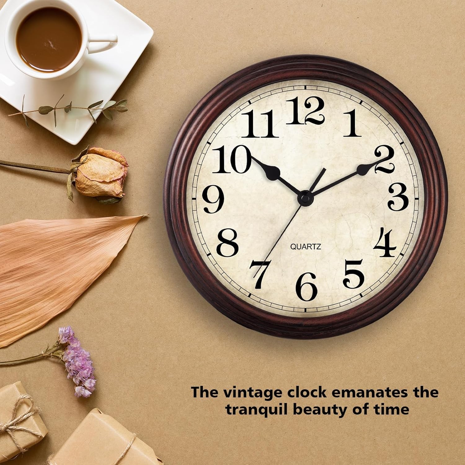 HYLANDA 9 Inch Silent Non-Ticking Wall Clock, Battery Operated, Bronze