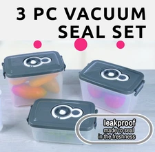 MTR 3-PC Vacuum Seal Food Storage Set–BPA-Free Airtight Microwave & Freezer Safe