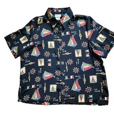Bonworth Nautical Sailing Collared Button-Up Blouse Womens Size M Petite Coastal