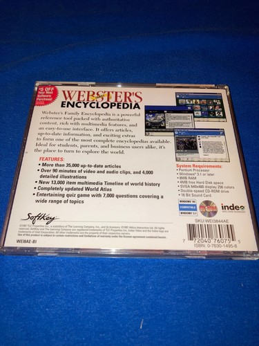 Webster’s Family Encyclopedia Windows 95 & 3.1 SoftKey Software PC CD ROM - Picture 2 of 5