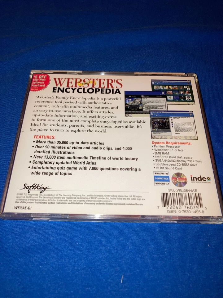 Webster’s Family Encyclopedia Windows 95 & 3.1 SoftKey Software PC CD ROM - Image 2 of 4