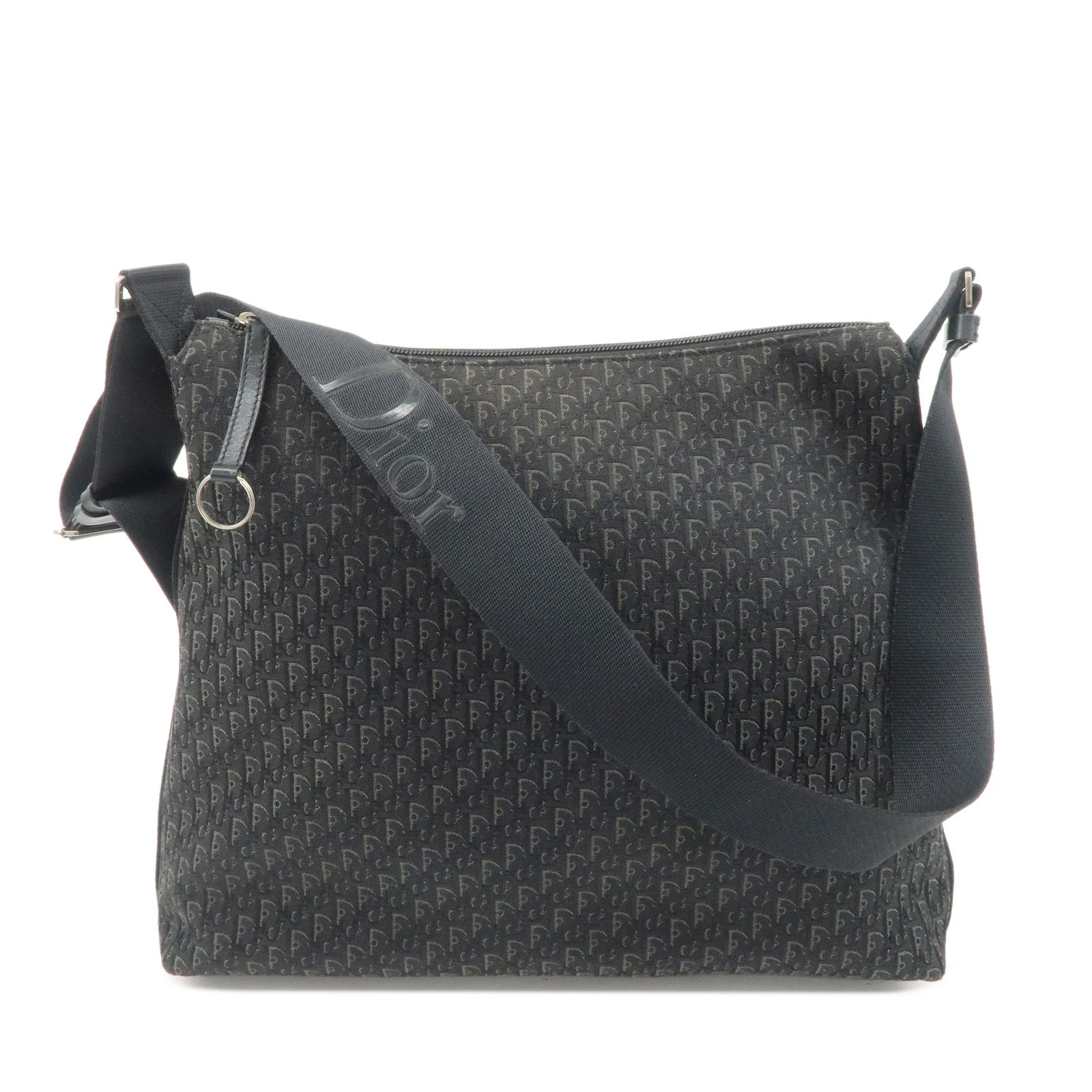 Authentique sac bandoulière Christian Dior trotteur cuir toile noir gris occasion F/S