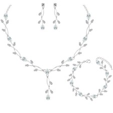 Elegant Silver Bridal Jewelry Sets Clear Cubic Zirconia Wedding Necklace Earr...
