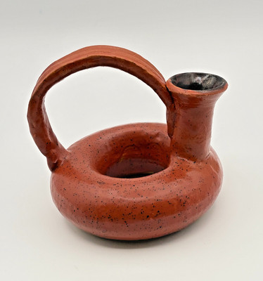 Unique Handmade Studio Art Pottery Donut Ring Flask Vase Ewer Pitcher Speckled