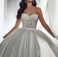 Satin Court Train Ball Gown Wedding Dress Appliques Off Shoulder Princess Bridal