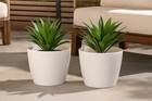 White Indoor Outdoor Plastic Planter Pot Round 20.5cm Pack of 2 No Drain Hole