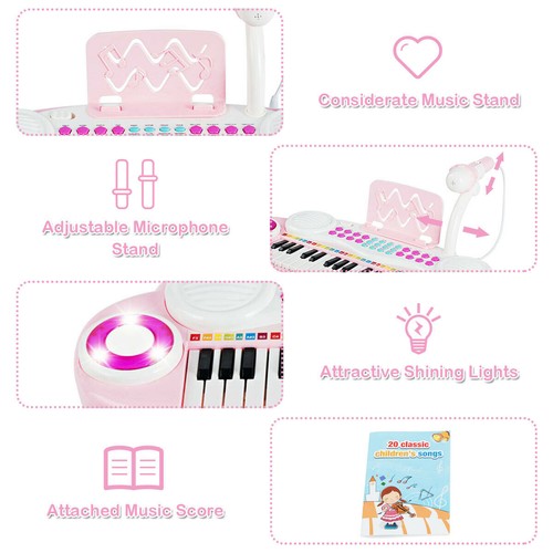 37 Keys Kids Toy Electronic Organ Portable Piano Keyboard w/ Microphone - 第 5/7 張圖片