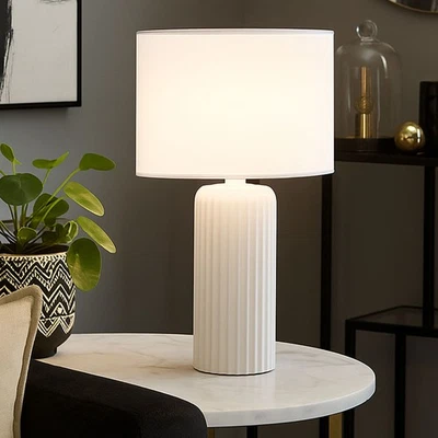 Nachttischlampe Tischlampe Leseleuchte Keramik weiß Wohnzimmerlampe Textil 51 cm - Bild 1 von 4