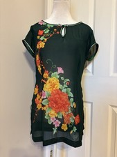 Asian Floral Print Silk Tunic Silk Frog Closure Feminine Oriental Art to Wear