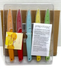 Set of 5 PREPOLOGY Colorful Knives--8" Long w/Covers--NEW