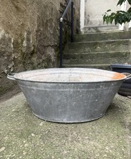 Edwardian Vintage galvanised tin Freestanding Bath Tub, oval Slip-In