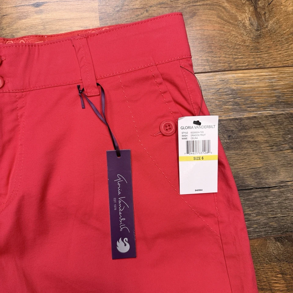 Pantalones Cortos Gloria Vanderbilt Mujer 6 Rojo Fruta Dragón Tiro Medio Elastizados Nuevos  Foto 3 de 4