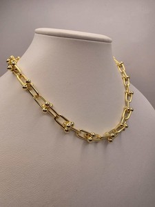 Authentic Gold Plated Silver Ball Link Necklace Paperclip Chain 16 Inch 54.8 Grams Chunky