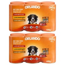 Orlando Wet Dog Food Chunks in Jelly 12 x 400g Cans Beef Chicken Turkey 4.16 per kilo