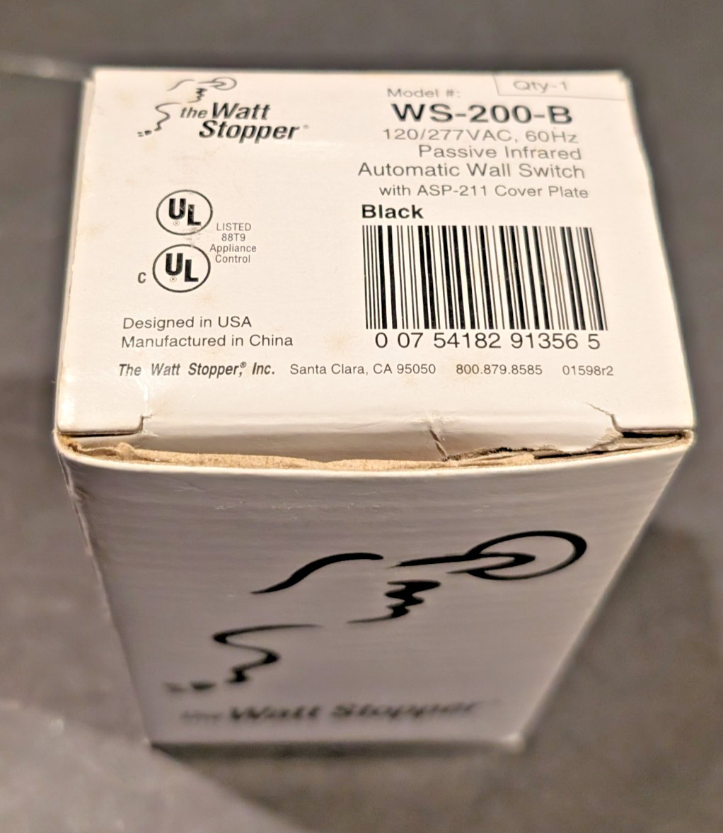 WATT STOPPER WS-200 B BLACK Passive Infrared Automatic Wall Switch 120/277 VAC