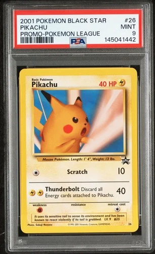 2001 POKEMON PROMO BLACK STAR POKEMON LEAGUE #26 PIKACHU PSA 9