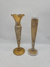 2 RansGil Crystal Bud Vases with 22 Carat Gold Floral Overlay Dainty Vtg