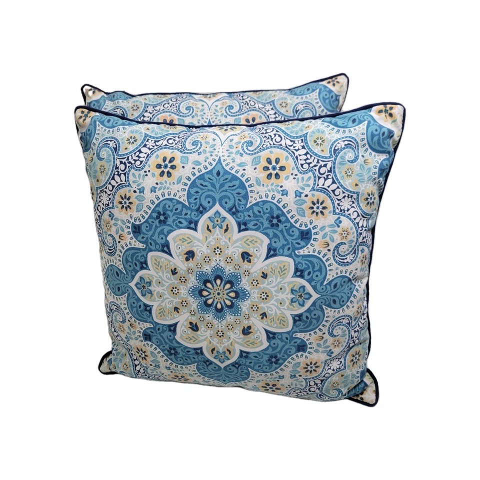 Martha Stewart 18" x 18" Lote de 2 Almohadas Impresión Geométrica Azul 22625-1Clo4 Foto 4 de 4