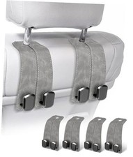 Car Purse Holder - Luxurious Leather, 4PCS Headrest Hooks with 100 GREY 4Pack
