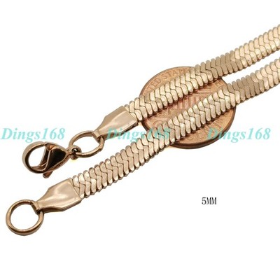 18K Rose Gold Filled Tarnish-Free 5mm Wide 22'' Italian Flat Snake Chain Necklace