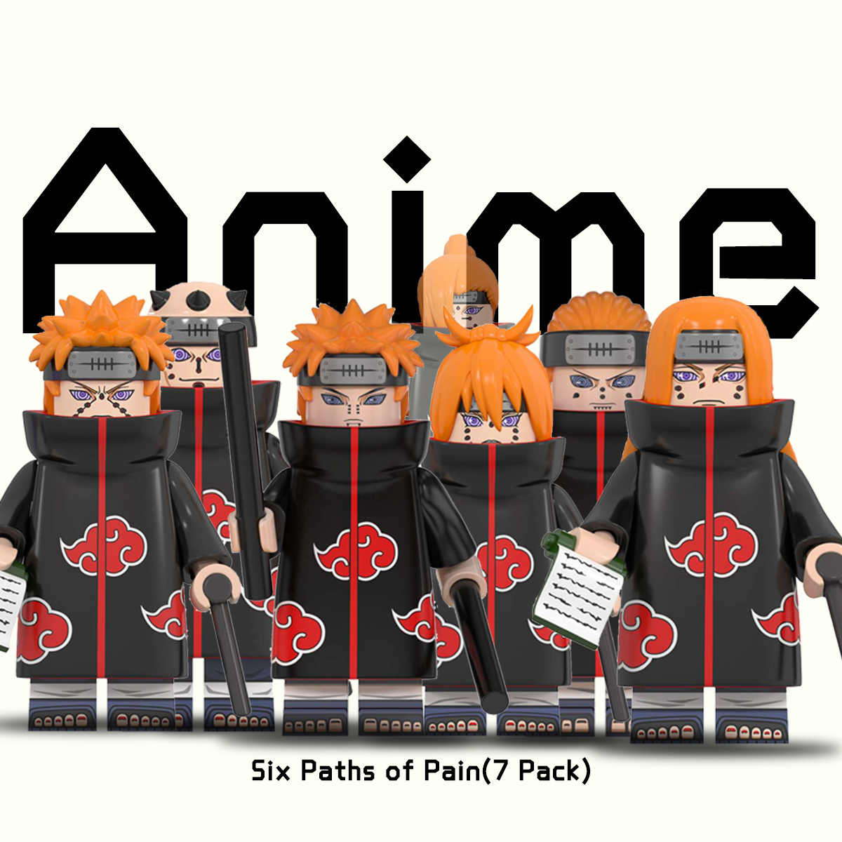 その他 BlackBookToy Sweet Pain Killer BEAST GID Custom Naruto Shippuden 2 inch 6 Paths of Pain 7 Pack Minifigure