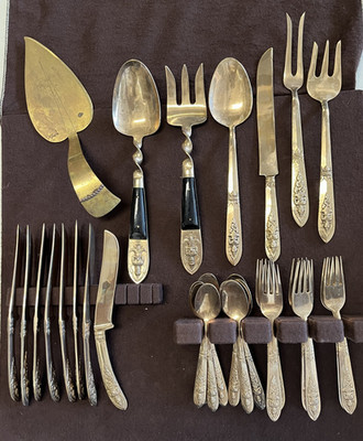 Vtg Brass Flatware Siam Indian Service for 8 & 6 Pc Serving Set 31 Pieces Total