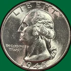 1945 Washington Quarter Silver Almost Uncirculated AU Coin #43543