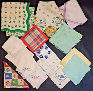 Lot of 16 Vintage Assorted Hankies Cotton Linen Crochet Lace Zipper Irish