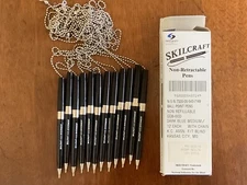 Vintage NIB 12 Skilcraft Non-Retractable Chain Blue Ink Ball Point Medium Pens