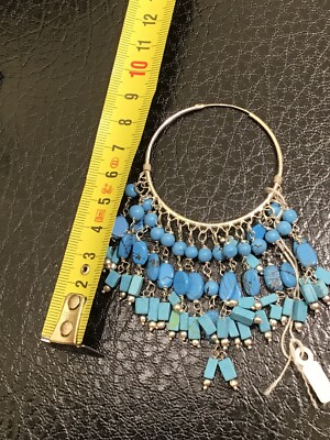 Boucles D'oreilles Pendantes Gitano - Perles D'agate Verte Naturelle Et Argent 800, Vintage, Neuves