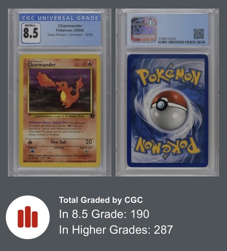 Juego de cartas coleccionables Pokémon Charmander Team Rocket 50/82 regular ilimitado común CGC 8,5 - Imagen 3 de 4