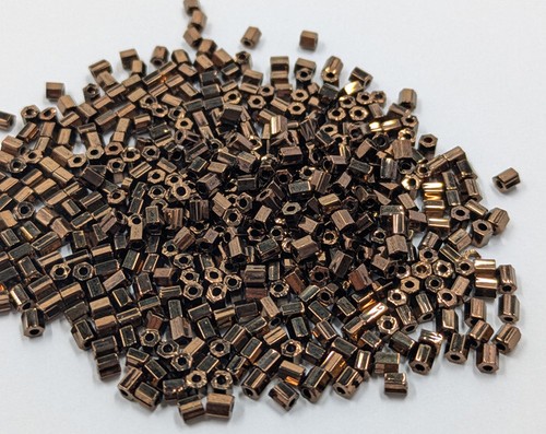 Vintage Glass Hex Beads TOHO Japan Metallic Dark Bronze 8/0             C4-78