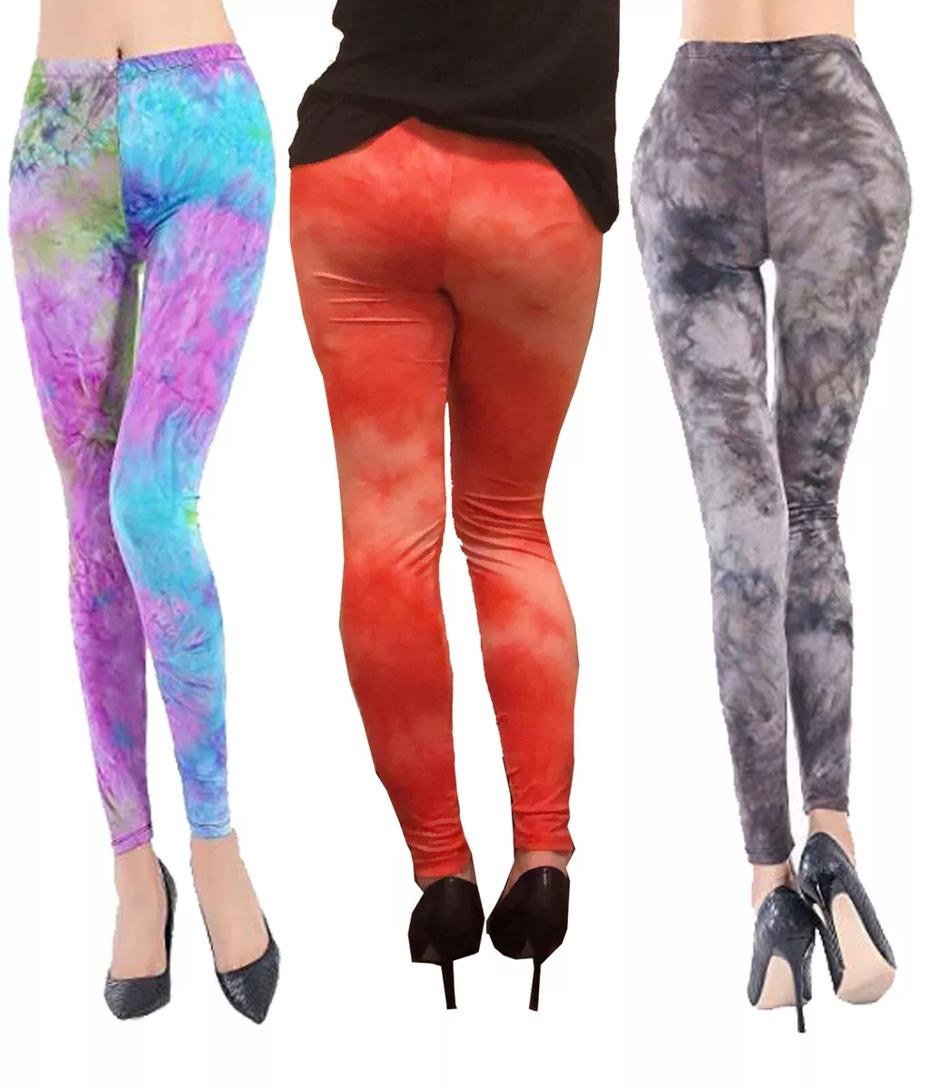 Womens tie-dye Colour Leggings Ladies Bright Stretch Plain Gym