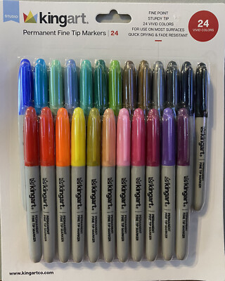 KINGART  Studio Permanent Fine Tip Markers, Set of 24 Vivid Colors