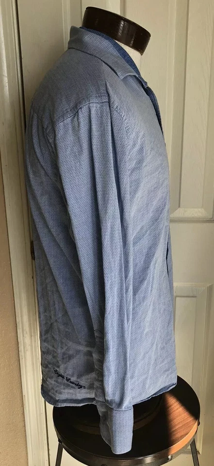 English Laundry 蓝色纽扣长袖翻盖袖口衬衫男式 16 34/35 — 第 3/4 张图片