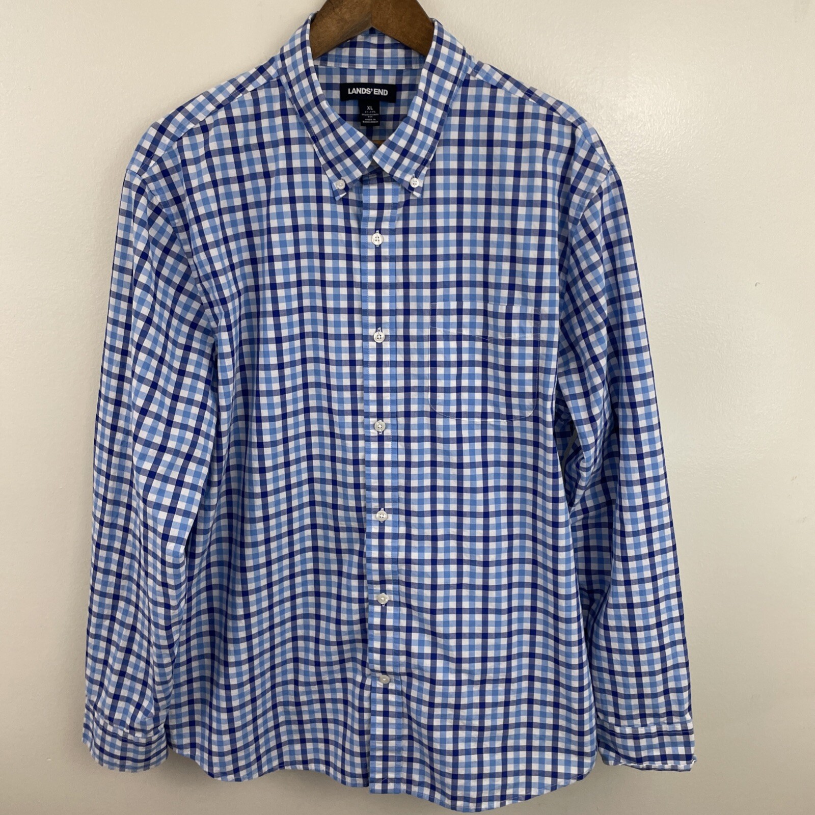 LANDS' END Shirt Mens XL Blue & Purple Long Sleeve Button Down 100% Cotton